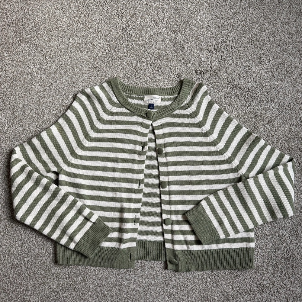 Olive and Cream Striped Sweater